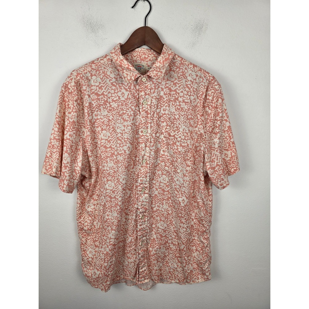 Faherty Mens Hemp Tencel Short Sleeve Button Down Shirt Coral Floral Batik L
